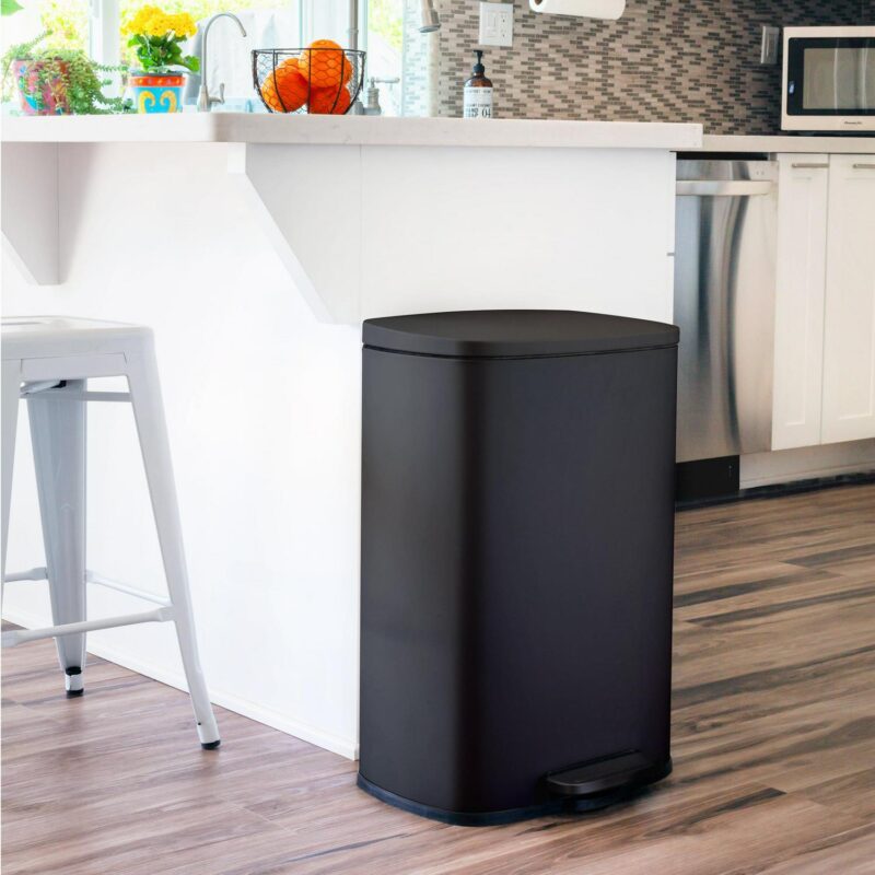 Qualiazero 13.2 Gallon and 3.2 Gallon Trash Can Combo, Rectangular Shape Step Can Combo - Matte Black - Image 7