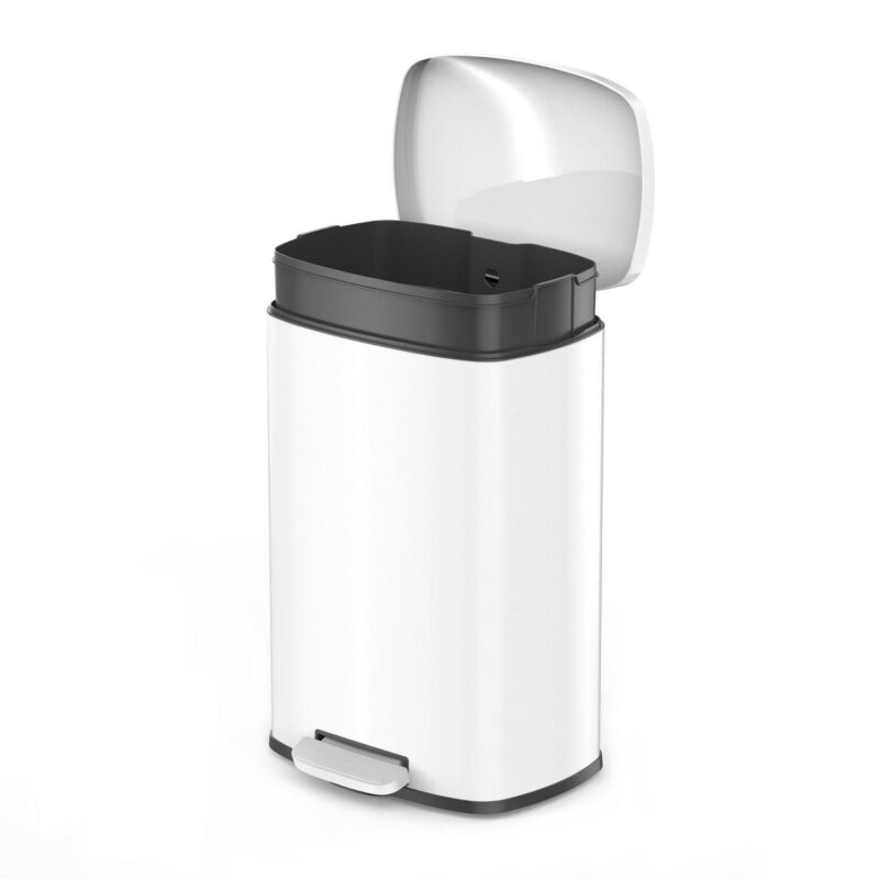 Qualiazero 13.2 Gallon Trash Can, Rectangular Step On Kitchen Trash Can, White - Image 8