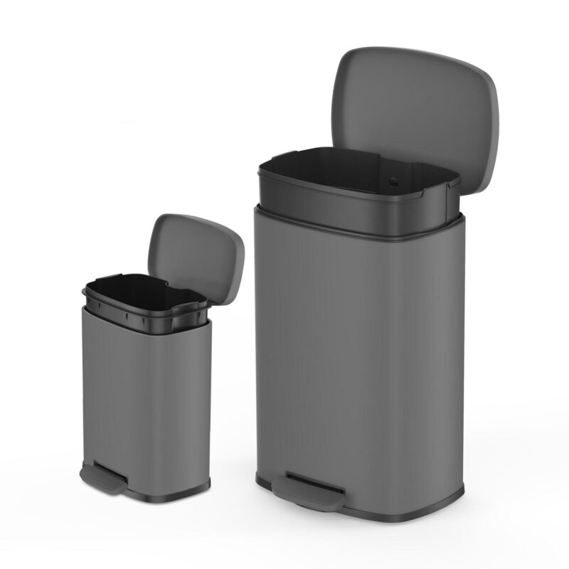 Qualiazero 13.2 Gallon and 3.2 Gallon Trash Can Combo, Rectangular Shape Step Can Combo - Matte Gray - Image 3