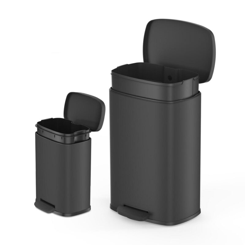 Qualiazero 13.2 Gallon and 3.2 Gallon Trash Can Combo, Rectangular Shape Step Can Combo - Matte Black - Image 4