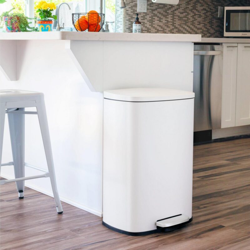 Qualiazero 13.2 Gallon Trash Can, Rectangular Step On Kitchen Trash Can, White - Image 3