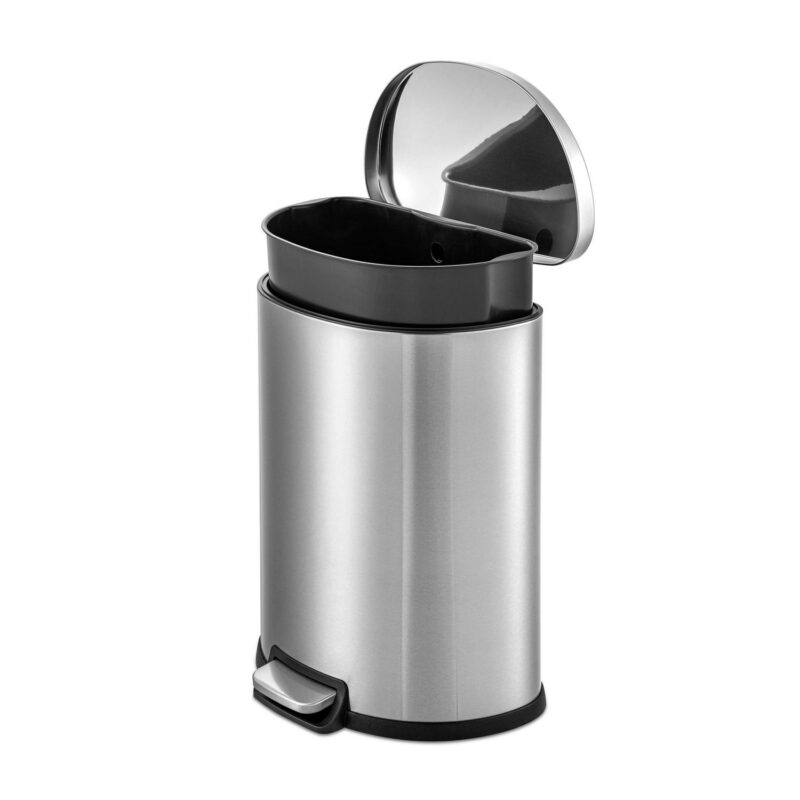 Qualiazero 13.2 Gallon Trash Can, D-Shape Step On Kitchen Trash Can, Stainless Steel - Image 3