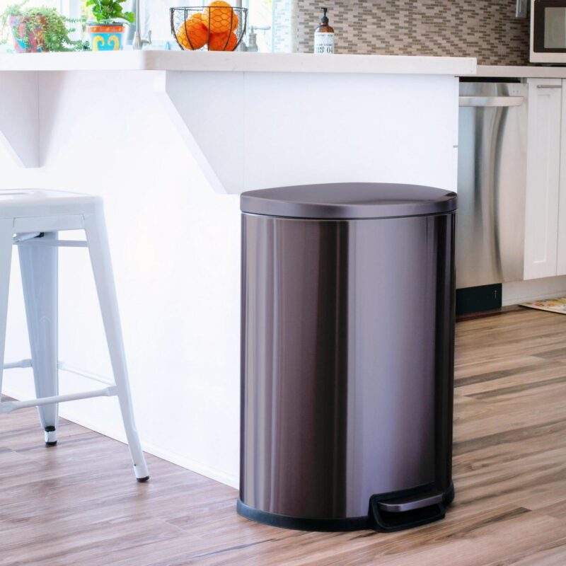Qualiazero 13.2 and 1.6 Gallon Trash Can Combo, D-Shape Step On Kitchen and Bathroom Trash Can, Black Stainless Steel - Image 2