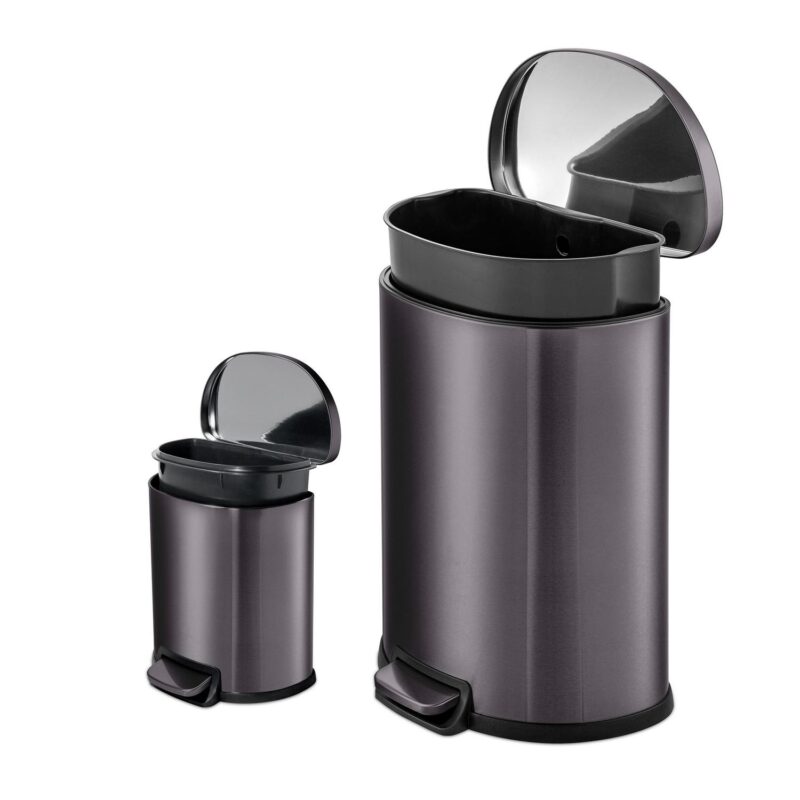 Qualiazero 13.2 and 1.6 Gallon Trash Can Combo, D-Shape Step On Kitchen and Bathroom Trash Can, Black Stainless Steel - Image 10