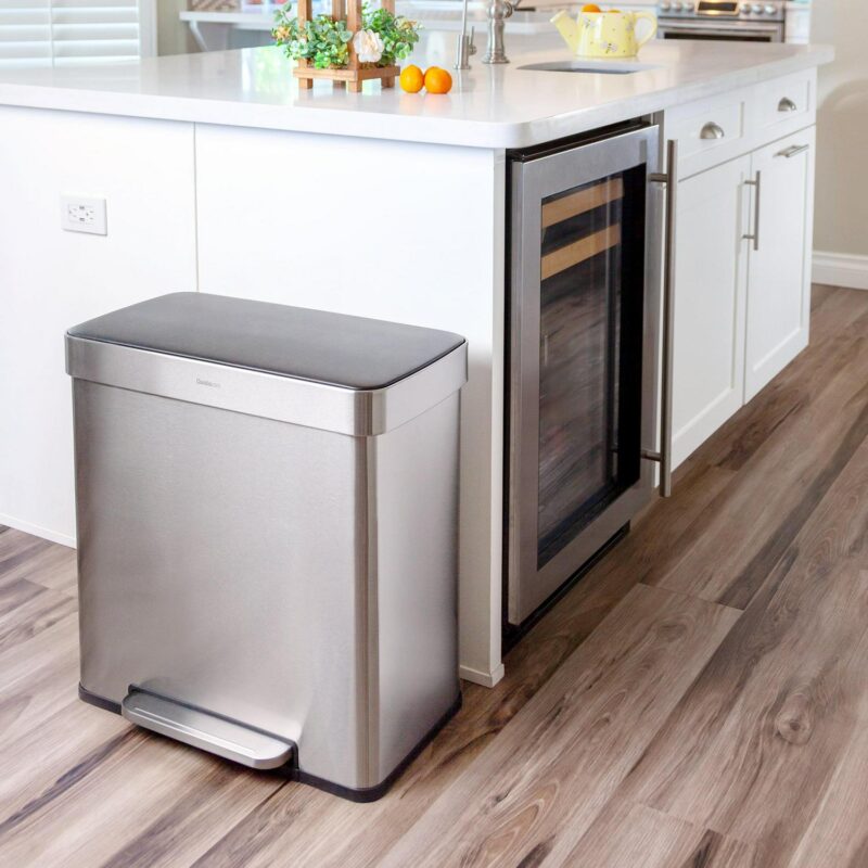 Qualiazero 16 Gallon Trash Can, 8 Gallon Dual Compartment Step On Kitchen Trash Can, Stainless Steel - Image 4