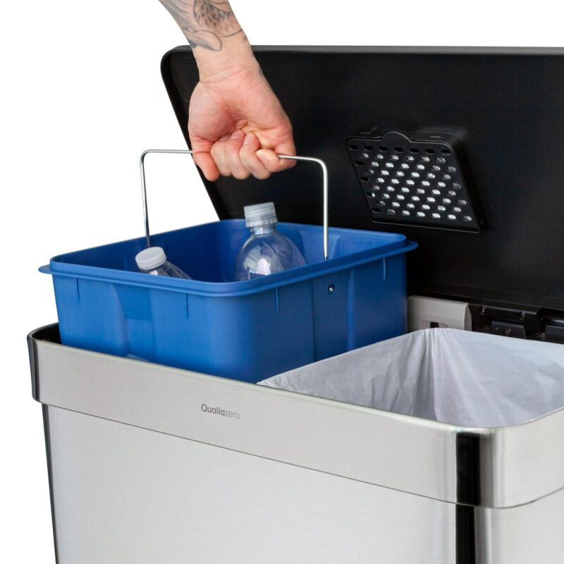 Qualiazero 16 Gallon Trash Can, 8 Gallon Dual Compartment Step On Kitchen Trash Can, Stainless Steel - Image 6