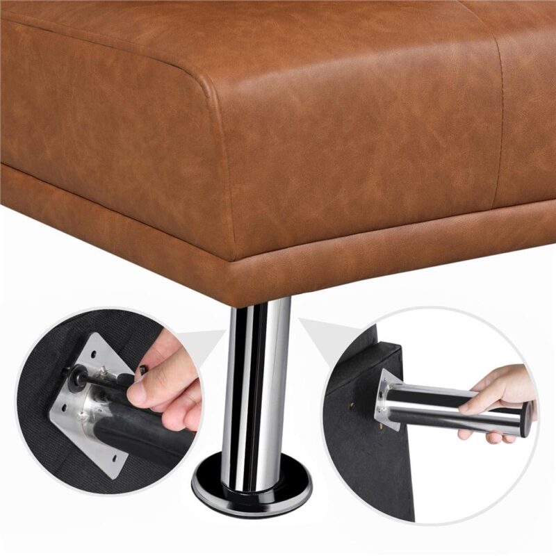 Renwick LuxuryGoods Modern Faux Leather Futon with Cupholders and Pillows, Brown - Image 3