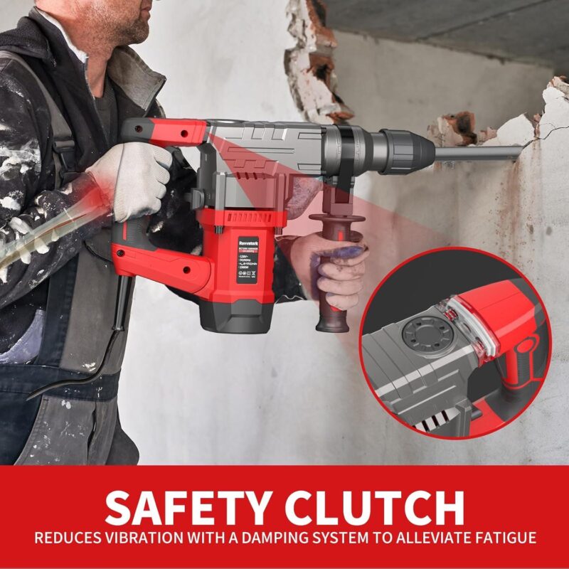 Revvstark Rotary Hammer Drill, 1-1/4 Inch SDS-Plus 13 Amp Heavy Duty Rotary Hammer Drill, Safety Clutch 4 Functions with Vibration Control Including Grease, Chisels and Drill Bits with Case - Image 6