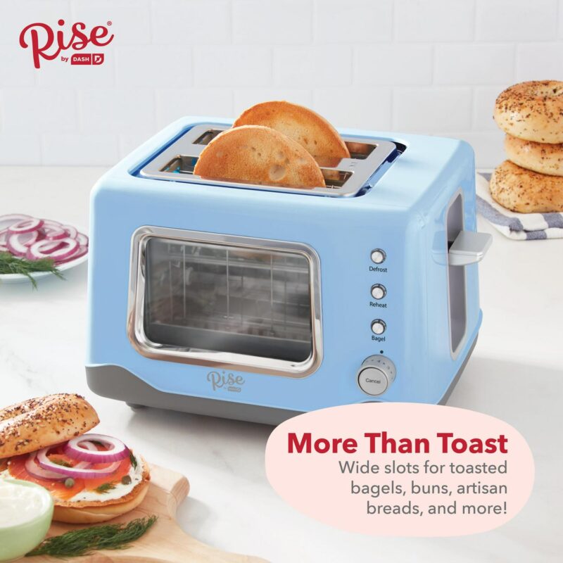 Rise by Dash Clear View Window 2-Slice Toaster Blue - Defrost, Reheat, Bagel, Auto Shut off, New - Image 4