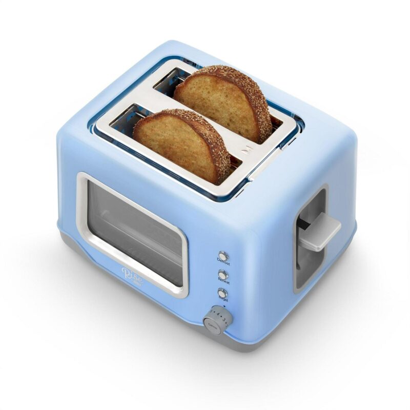 Rise by Dash Clear View Window 2-Slice Toaster Blue - Defrost, Reheat, Bagel, Auto Shut off, New - Image 2