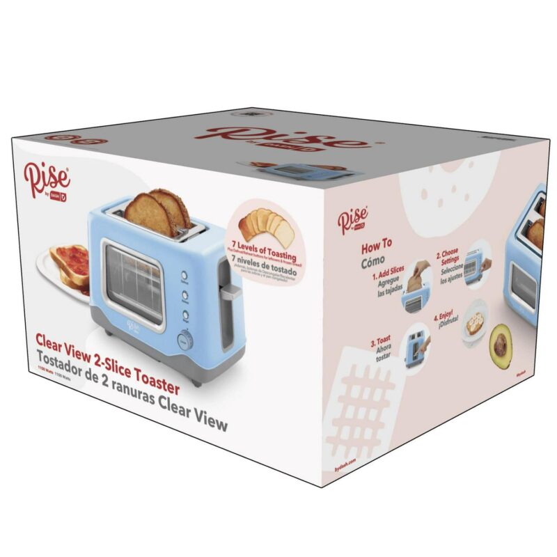 Rise by Dash Clear View Window 2-Slice Toaster Blue - Defrost, Reheat, Bagel, Auto Shut off, New - Image 6