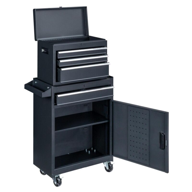 Rolling Tool Chest and Cabinet, Stainless Steel Tool Box with Brake Wheels and 4 Drawers, Black Detachable Tool Cart, 23.2 L x 11 W x 40.2 H - Image 5