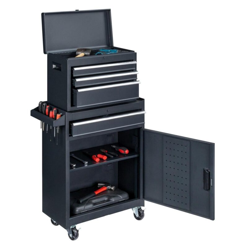 Rolling Tool Chest and Cabinet, Stainless Steel Tool Box with Brake Wheels and 4 Drawers, Black Detachable Tool Cart, 23.2 L x 11 W x 40.2 H - Image 4
