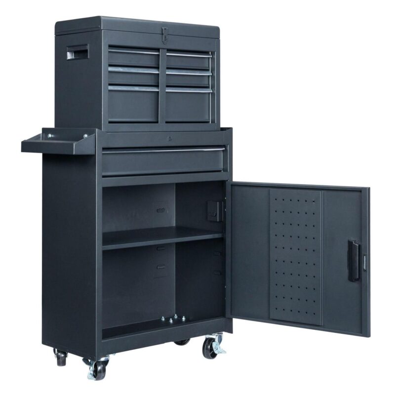 Rolling Tool Chest and Cabinet, Stainless Steel Tool Box with Brake Wheels and 4 Drawers, Black Detachable Tool Cart, 23.2 L x 11 W x 40.2 H