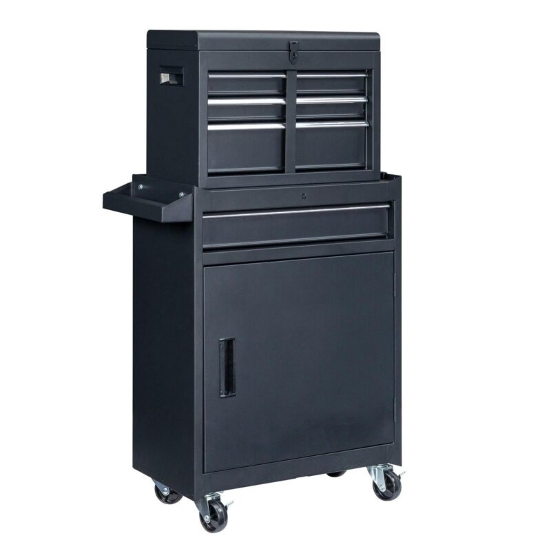 Rolling Tool Chest and Cabinet, Stainless Steel Tool Box with Brake Wheels and 4 Drawers, Black Detachable Tool Cart, 23.2 L x 11 W x 40.2 H - Image 7