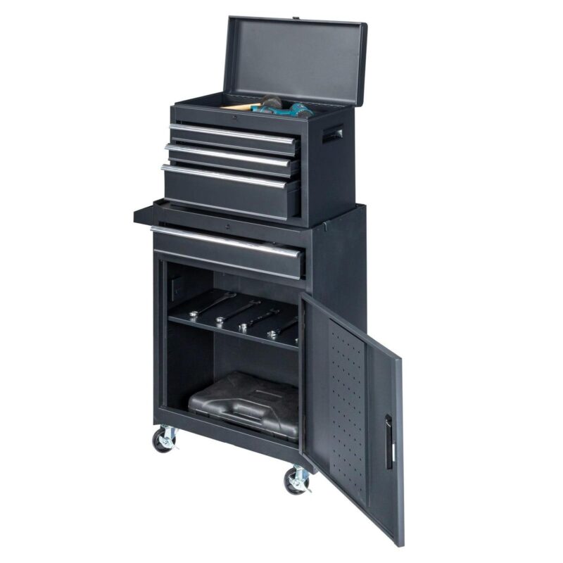 Rolling Tool Chest and Cabinet, Stainless Steel Tool Box with Brake Wheels and 4 Drawers, Black Detachable Tool Cart, 23.2 L x 11 W x 40.2 H - Image 8