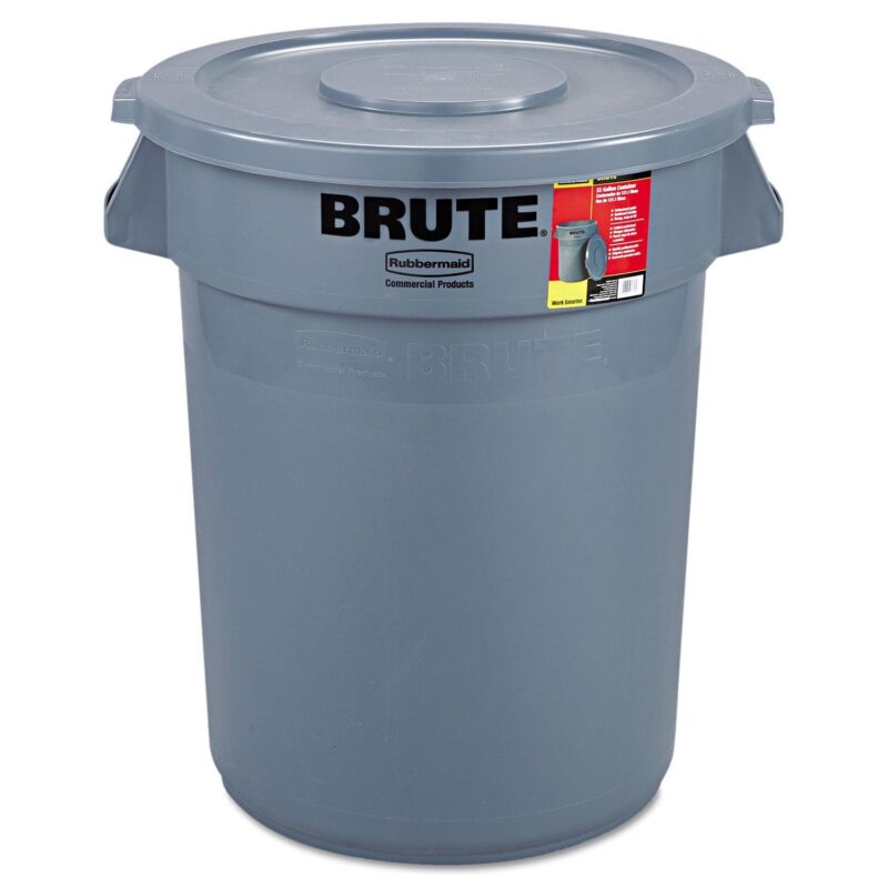 Rubbermaid Commercial FG863292GRAY 32 gal Garbage Can Brute All-Inclusive Container, (Gray)