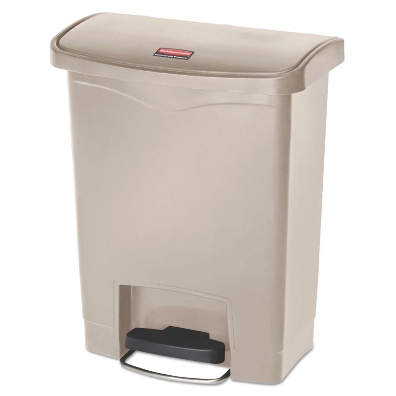 Rubbermaid Commercial Streamline Resin Step-On Container, Front Step Style, 8 gal, Polyethylene, Beige