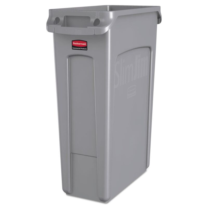 Rubbermaid Commercial Slim Jim with Venting Channels, 23 gal, Plastic, Gray
