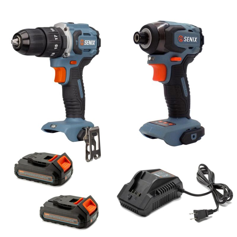 SENIX 20 Volt Max* 2-Piece Cordless Brushless Combo Kit, 1/2-Inch Hammer Drill Driver and 1/4-Inch Impact Driver (2 x Batteries, 1 x Charger and Soft Bag Included) S2K2B2-02 - Image 5
