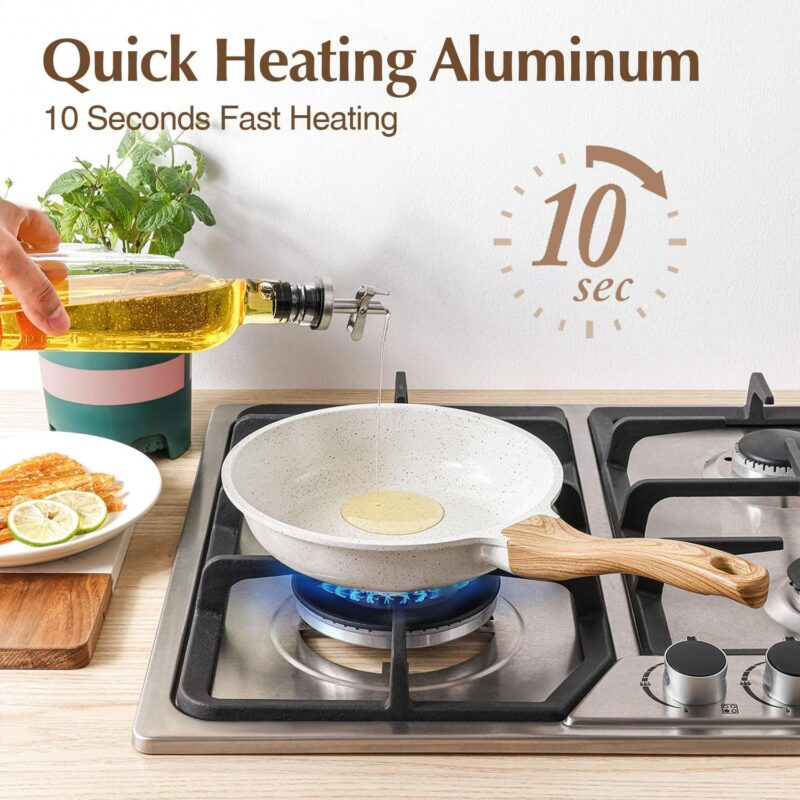 SENSARTE Ceramic Nonstick Pots and Pans Set, 17 Pieces Healthy Non Stick Cookware Set with Pots Protectors, Induction Kitchen Cookware Sets White, PFAS and PFOA Free - Image 7