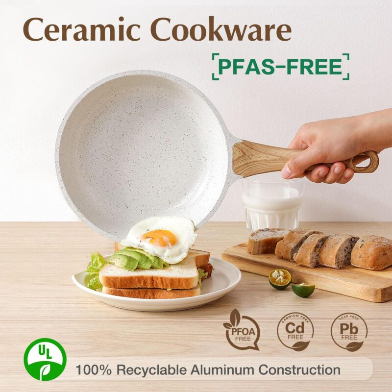 SENSARTE Ceramic Nonstick Pots and Pans Set, 17 Pieces Healthy Non Stick Cookware Set with Pots Protectors, Induction Kitchen Cookware Sets White, PFAS and PFOA Free - Image 3