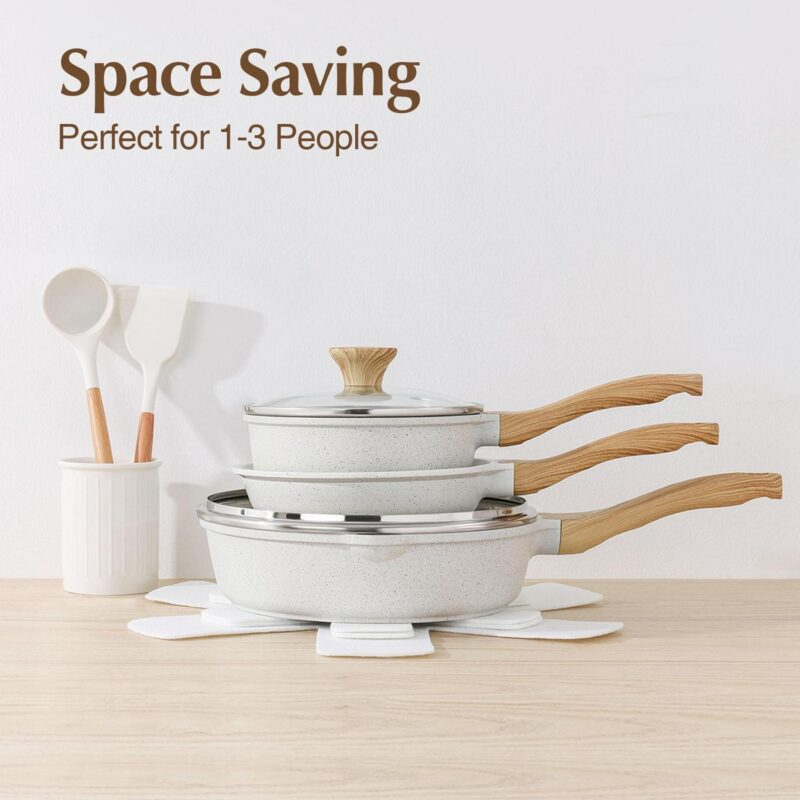 SENSARTE Ceramic Nonstick Pots and Pans Set, 17 Pieces Healthy Non Stick Cookware Set with Pots Protectors, Induction Kitchen Cookware Sets White, PFAS and PFOA Free - Image 6