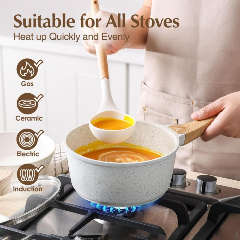 SENSARTE Ceramic Nonstick Pots and Pans Set, 17 Pieces Healthy Non Stick Cookware Set with Pots Protectors, Induction Kitchen Cookware Sets White, PFAS and PFOA Free - Image 4