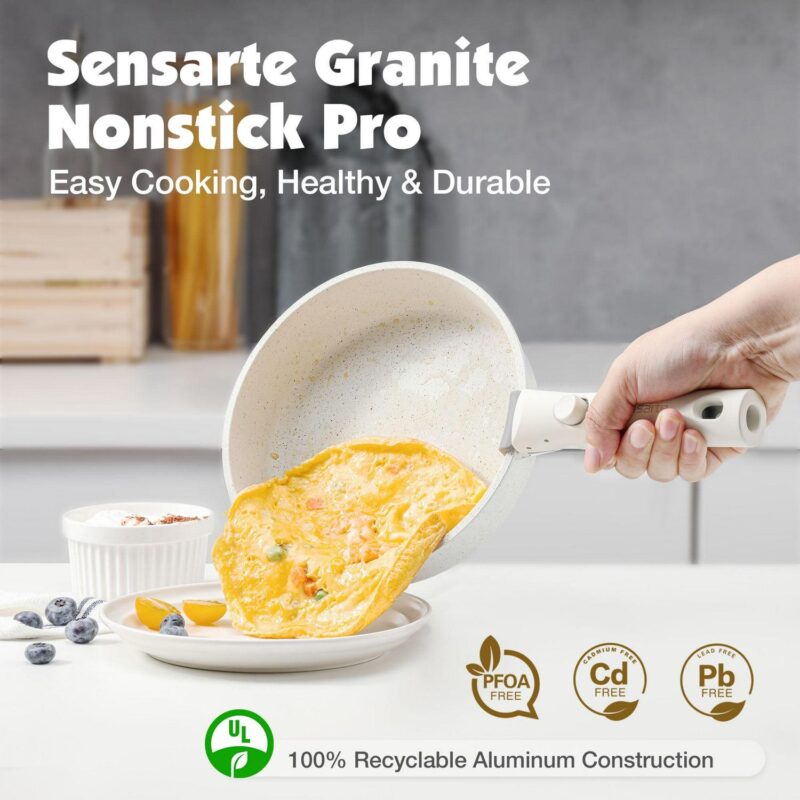 SENSARTE Nonstick Cookware Sets with Detachable Handles, 17pcs Granite Pots and Pans Set, Induction Kitchen Cookware Sets Stackable Non Stick, PFOA Freei 1/4 RV Cookware - Image 8