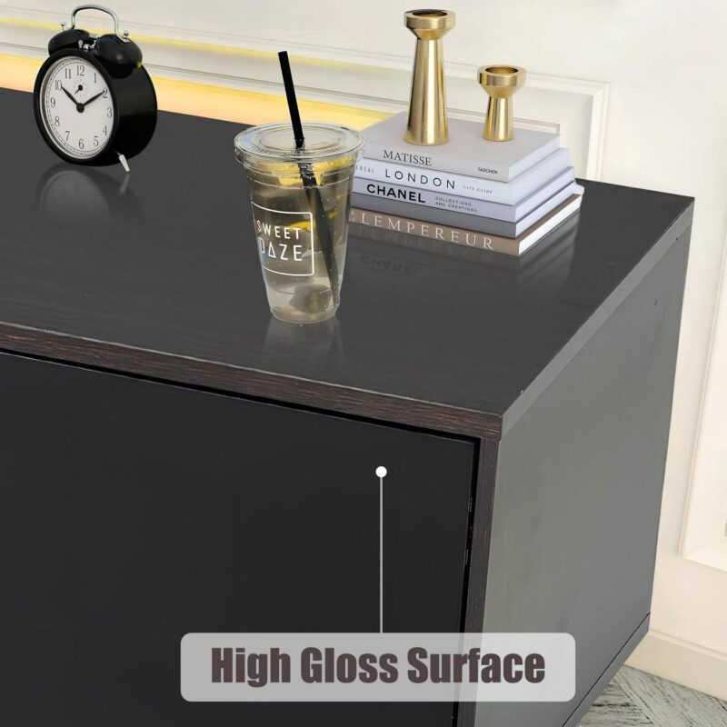 SESSLIFE TV Console Table for 70 Inch TV, Large Television Stand with RGB LED Lights, Modern Wood Entertainment Centeri 1/4 TV Cabinet with Cabinet and Drawers, TV Cabinet for Living Room, Bedroom, Black - Image 6
