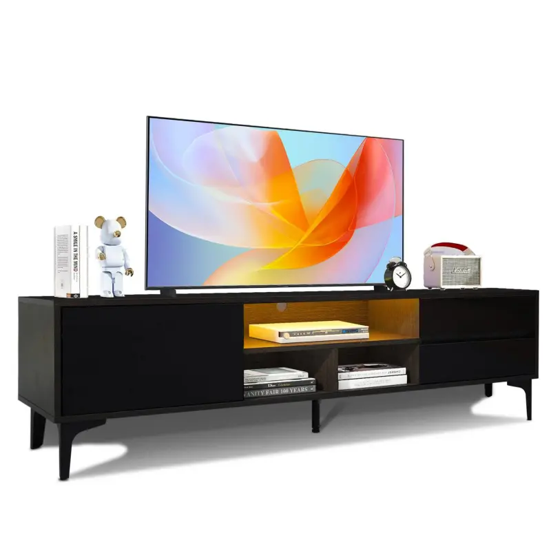 SESSLIFE TV Console Table for 70 Inch TV, Large Television Stand with RGB LED Lights, Modern Wood Entertainment Centeri 1/4 TV Cabinet with Cabinet and Drawers, TV Cabinet for Living Room, Bedroom, Black - Image 8