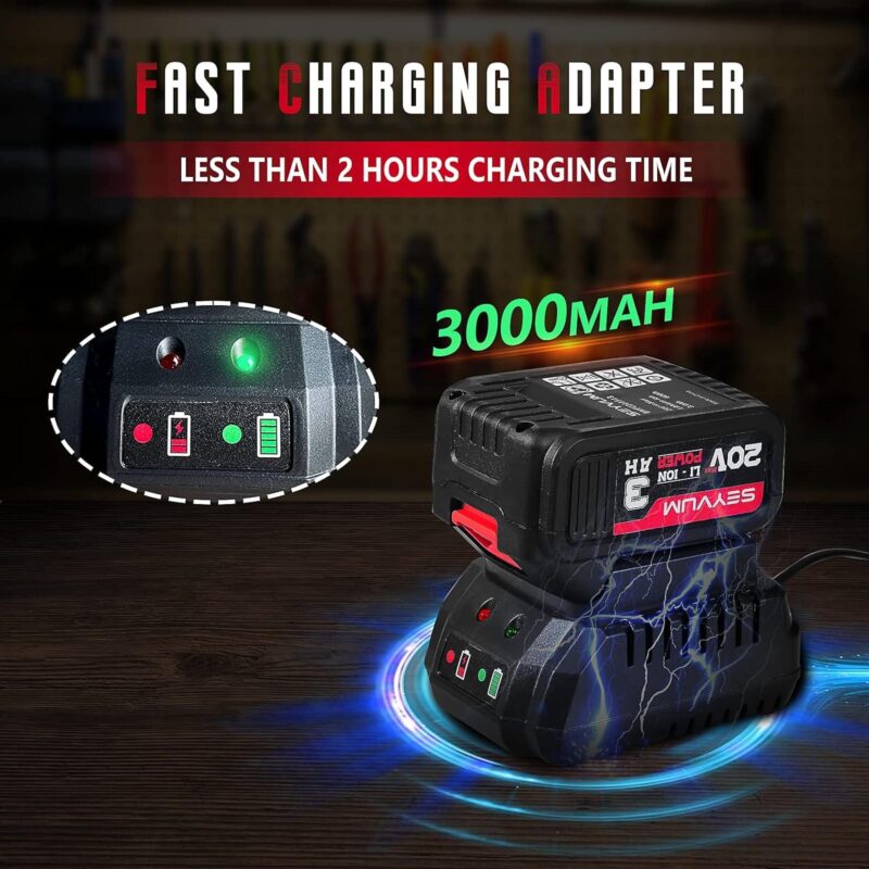 SEYVUM Impact Wrench, 1/2  Impact Gun, Power Impact Driver Max Torque 320 Ft-lbs (430N.m), Cordless Impact Wrench with 20V Brushless Motor, 3.0Ah Li-ion Battery with Fast Charger, 4 Pcs Impact Sockets - Image 8