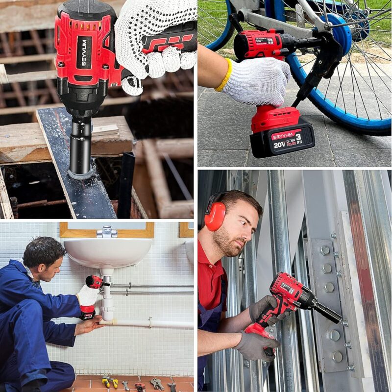 SEYVUM Impact Wrench, 1/2  Impact Gun, Power Impact Driver Max Torque 320 Ft-lbs (430N.m), Cordless Impact Wrench with 20V Brushless Motor, 3.0Ah Li-ion Battery with Fast Charger, 4 Pcs Impact Sockets - Image 5