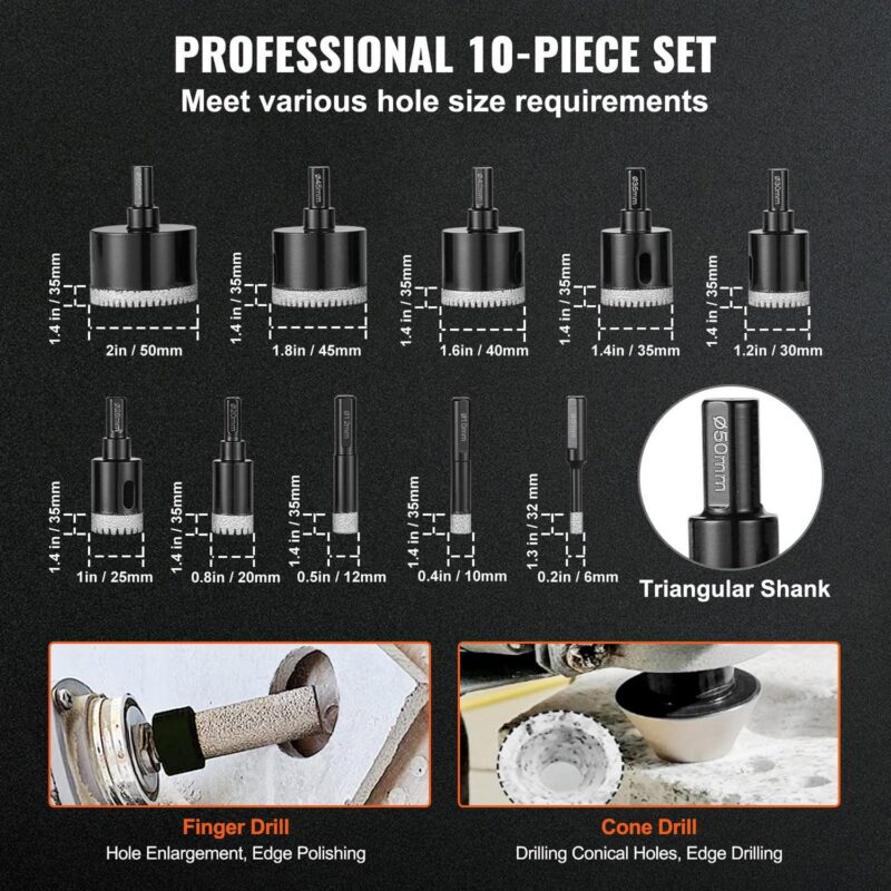 SKYSHALO 10 PCS Diamond Core Drill Bit Set Hole Saw 6/10/12/20/25/30/35/40/45/50mm - Image 3