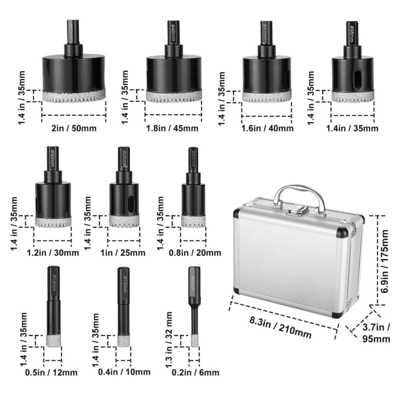 SKYSHALO 10 PCS Diamond Core Drill Bit Set Hole Saw 6/10/12/20/25/30/35/40/45/50mm - Image 8