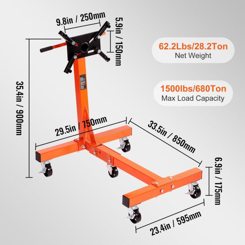 SKYSHALO 1500lbs Engine Stand Folding Motor Hoist Dolly w/ Adjustable Mounting Head - Image 7