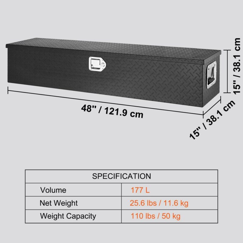 SKYSHALO 48 x15 x15  Heavy Duty Aluminum Strip Tool Box for Pickup Truck Bed - Image 9
