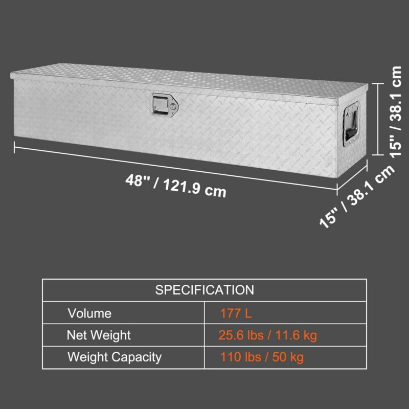 SKYSHALO 48 x15 x15  Heavy Duty Aluminum Strip Tool Box for Pickup Truck Bed - Image 7