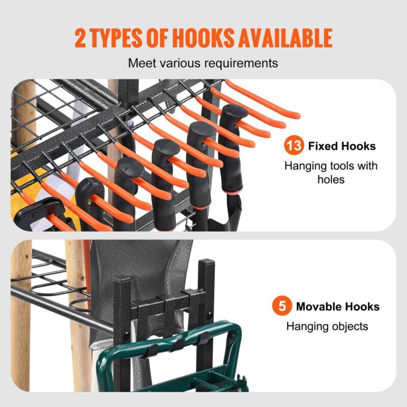 SKYSHALO Garden Tool Storage Rack with Wheels Garage Organizer 16 Slots with Hooks - Image 3
