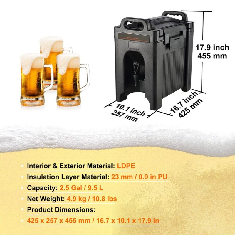 SKYSHALO Insulated Iced and Hot Beverage Server/Dispenser 2.5 Gallon Beverage Carrier Food-Grade LDPE Material - Image 7