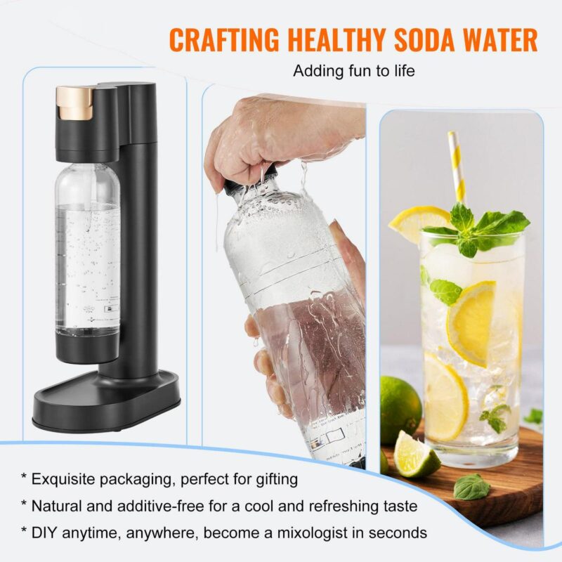SKYSHALO Soda Water Machine 1 PET Bottle 1 CO2 Cylinder Soda Water Dispenser Black - Image 2