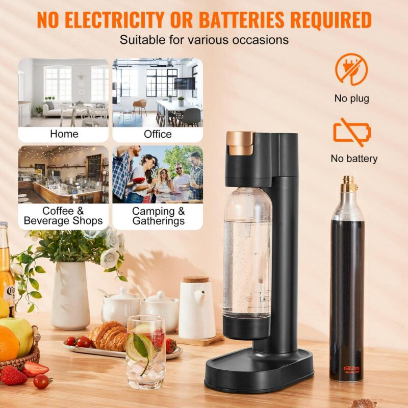 SKYSHALO Soda Water Machine 1 PET Bottle 1 CO2 Cylinder Soda Water Dispenser Black - Image 6