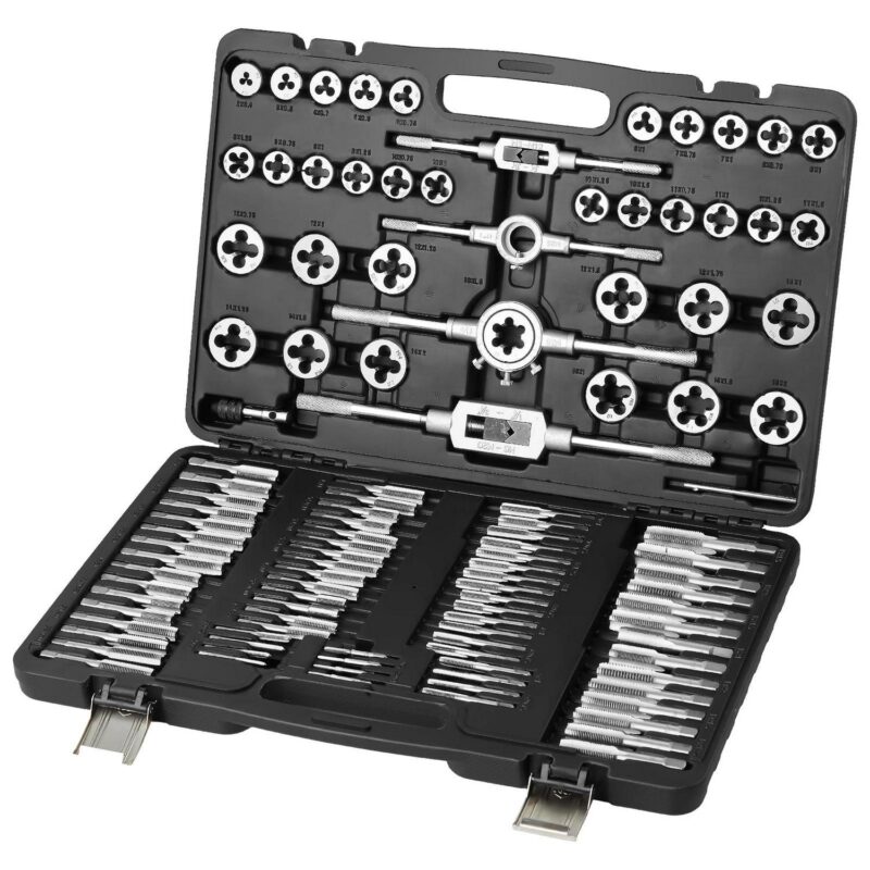 SKYSHALO Tap and Die Set, 110-Piece Include Metric Size M2 to M18, Bearing Steel Taps and Dies, Essential Threading Tool for Cutting External Internal Threads - Image 9