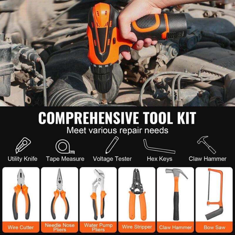 SKYSHALO Tool Collection, 146-Piece Set for Home Repair, Includes Electric Drill and Carry Case, Durable Steel Construction, Ideal for DIY Tasks and Car Maintenance - Image 8