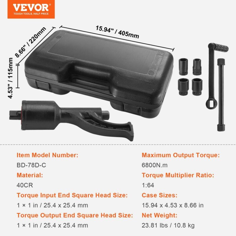 SKYSHALO Torque Wrench, 1  Drive Heavy Duty Torque Multiplier Wrench with 4 Sockets (21-41mm), Drive Lug Nut Wrench/Multiplier Heavy Duty Torque Multiplier Wrench Set, 1:64 6,800N.m Lug Nut Remover - Image 7