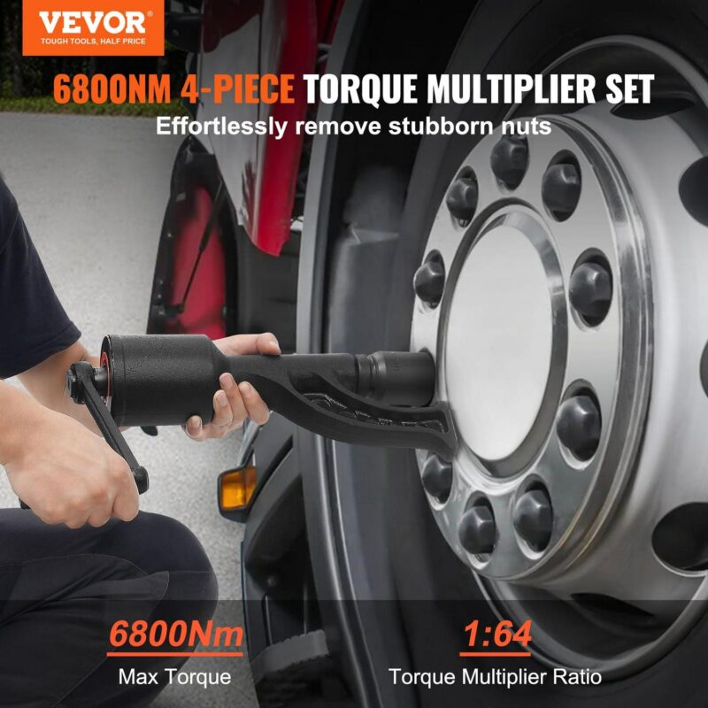 SKYSHALO Torque Wrench, 1  Drive Heavy Duty Torque Multiplier Wrench with 4 Sockets (21-41mm), Drive Lug Nut Wrench/Multiplier Heavy Duty Torque Multiplier Wrench Set, 1:64 6,800N.m Lug Nut Remover - Image 2