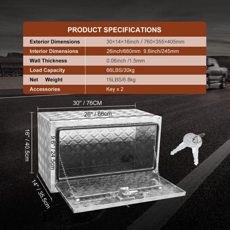 SKYSHALO Underbody Aluminum Truck Tool Box 30  x 14  x 16  Trailer RV Tool Storage - Image 7