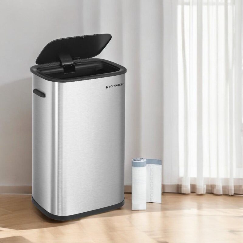 SONGMICS 13 Gallon Motion Sensor Trash Can, Automatic Garbage Can with Soft-Close Lid , Silver - Image 2