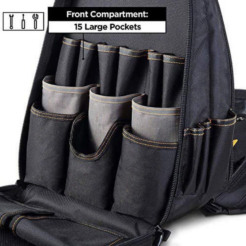 STEELHEAD 48-Pocket Heavy-Duty Tool Backpack, Padded Back Support, Reinforced Bottom, Rubber Feet, Perfect for Electricians, Plumbers, Contractors, HVAC Techs - Image 3