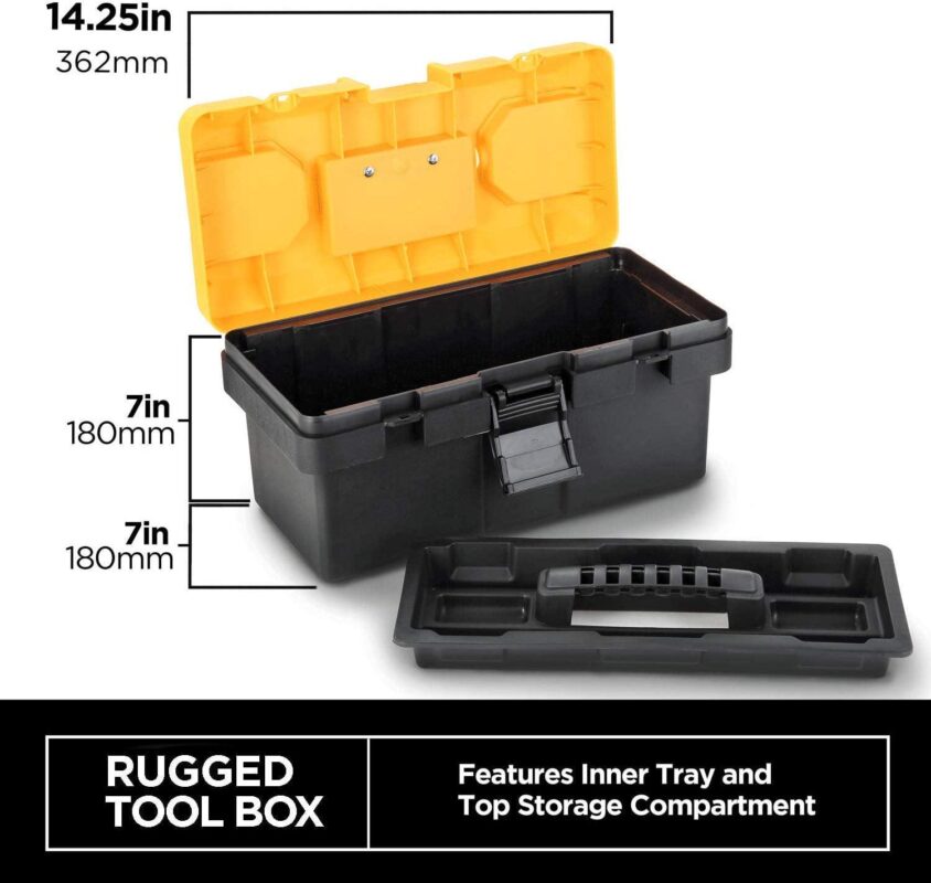 STEELHEAD 87-Piece Tool Set, Screwdriver Handle, 11 Bits, Magnetic Screwdrivers, Pliers, Tape Measure, 9a Torpedo Level, Hammer, Wrenches, Rugged 14a Tool Box - Image 2